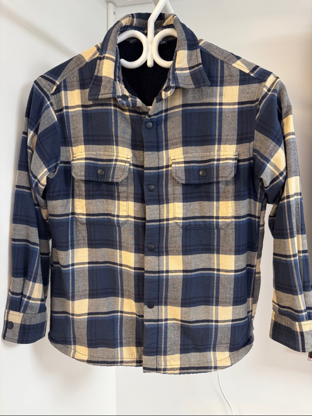 Uniqlo Navy, Cream & Gray Plaid Kids Button-Front Jacket